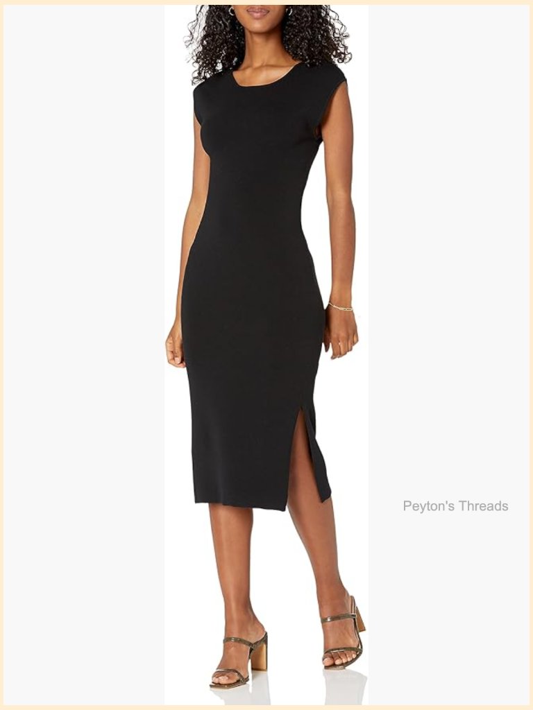 Power-Shoulder Twist Back Midi Sweater Dress, Cutout Back, Side Slit